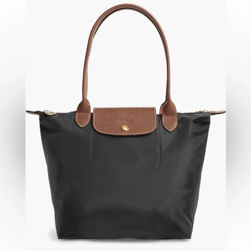 Longchamp medium le pilage nylon shoulder tote bag purse black brown - Picture 1 of 11